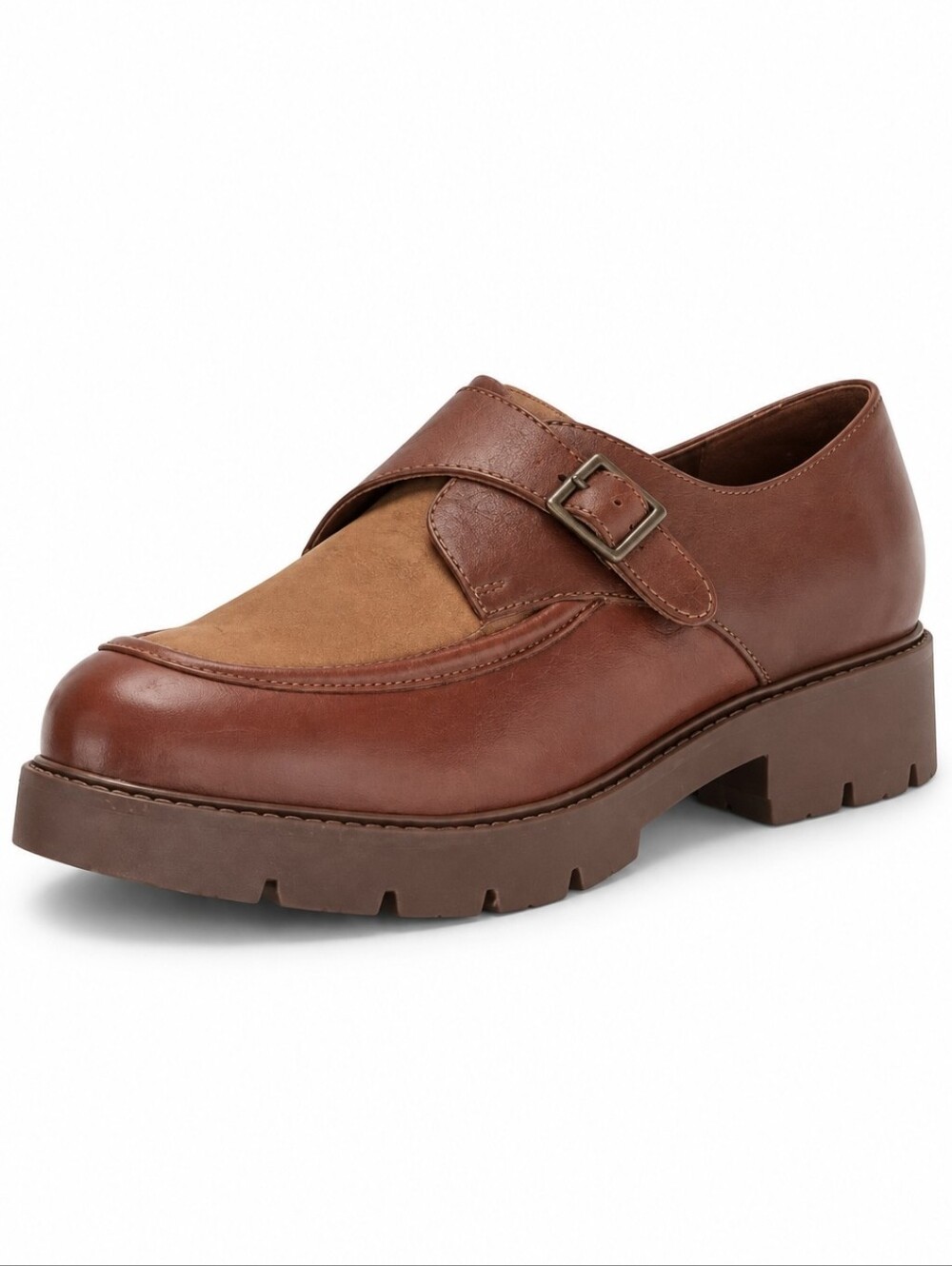 NEW Seychelles Catch Me Loafer Lug Sole Monk Strap Two-Tone Brown Leather Sz 8.5